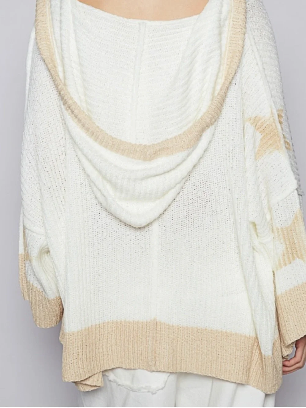 POL Cream & White Knit Open-Front Star Cardigan Sweater. Size L. NWOT